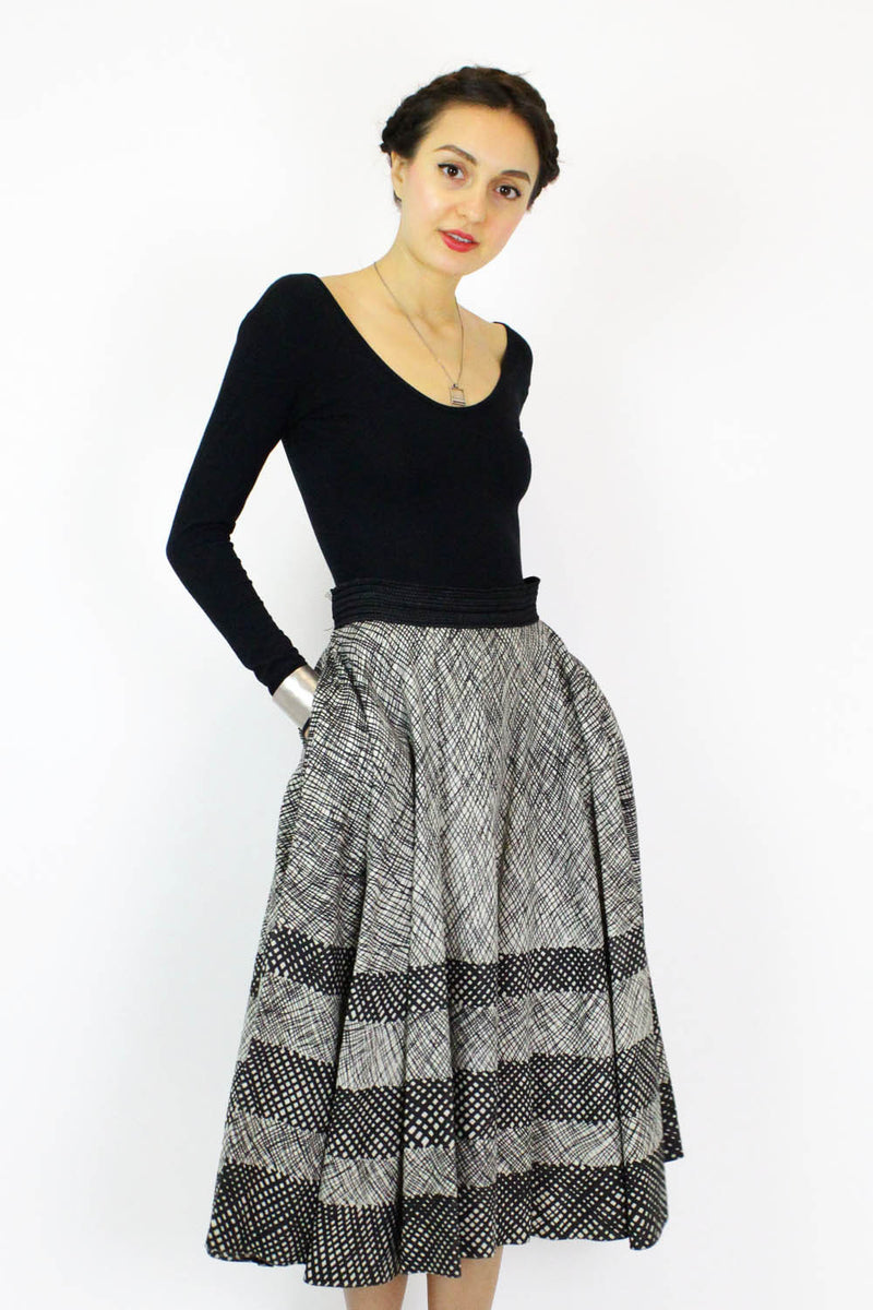 50s Abstract Print Circle Skirt L