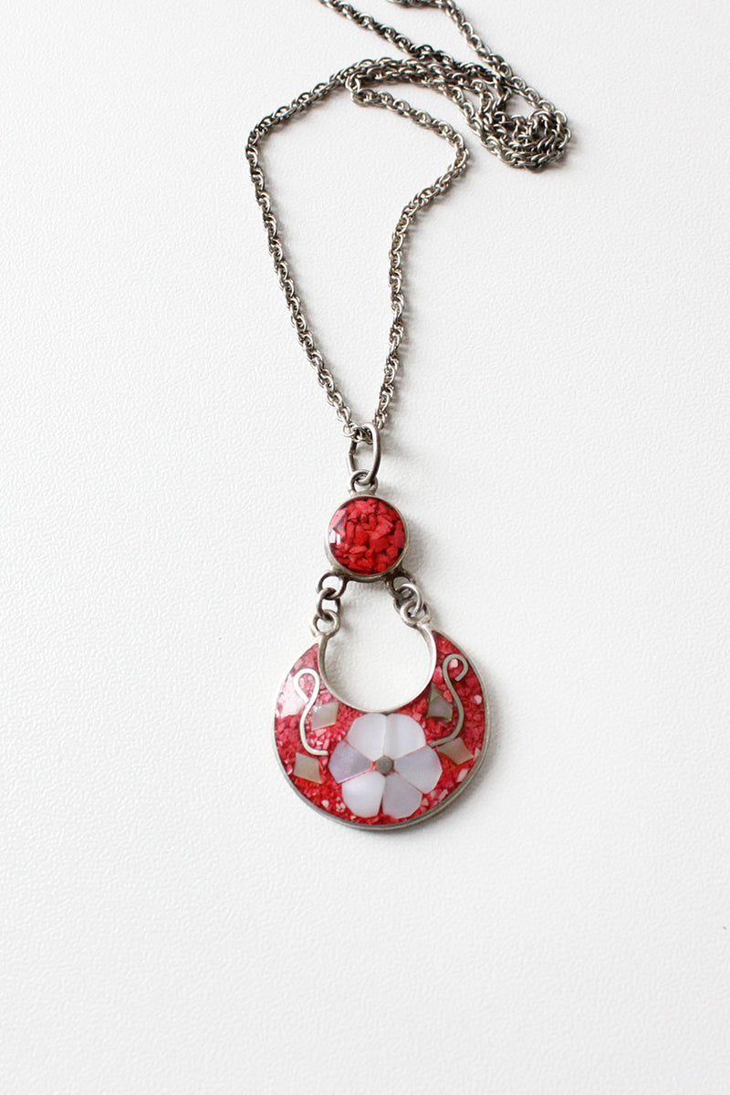 Scarlet Abalone Flower Necklace