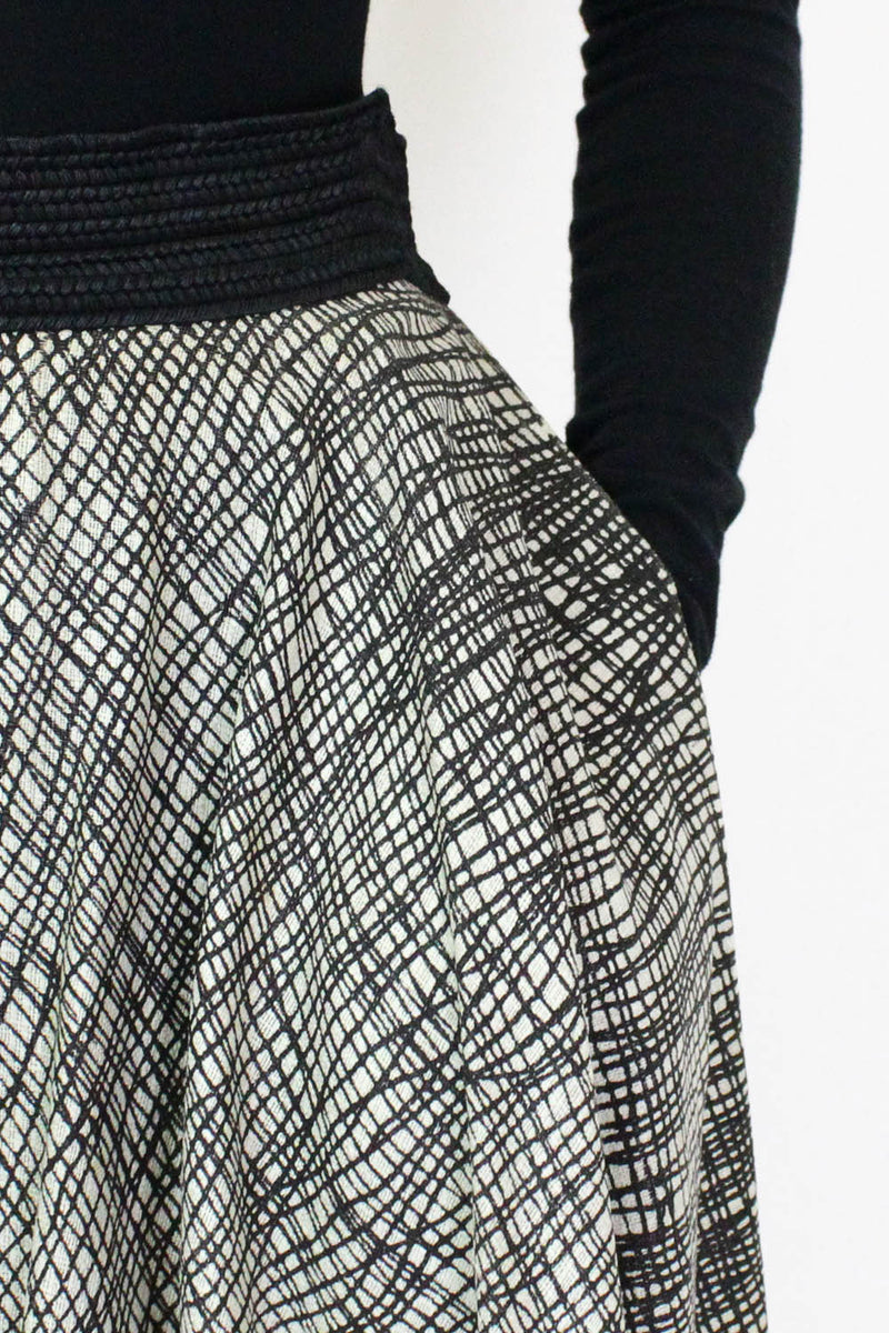 50s Abstract Print Circle Skirt L