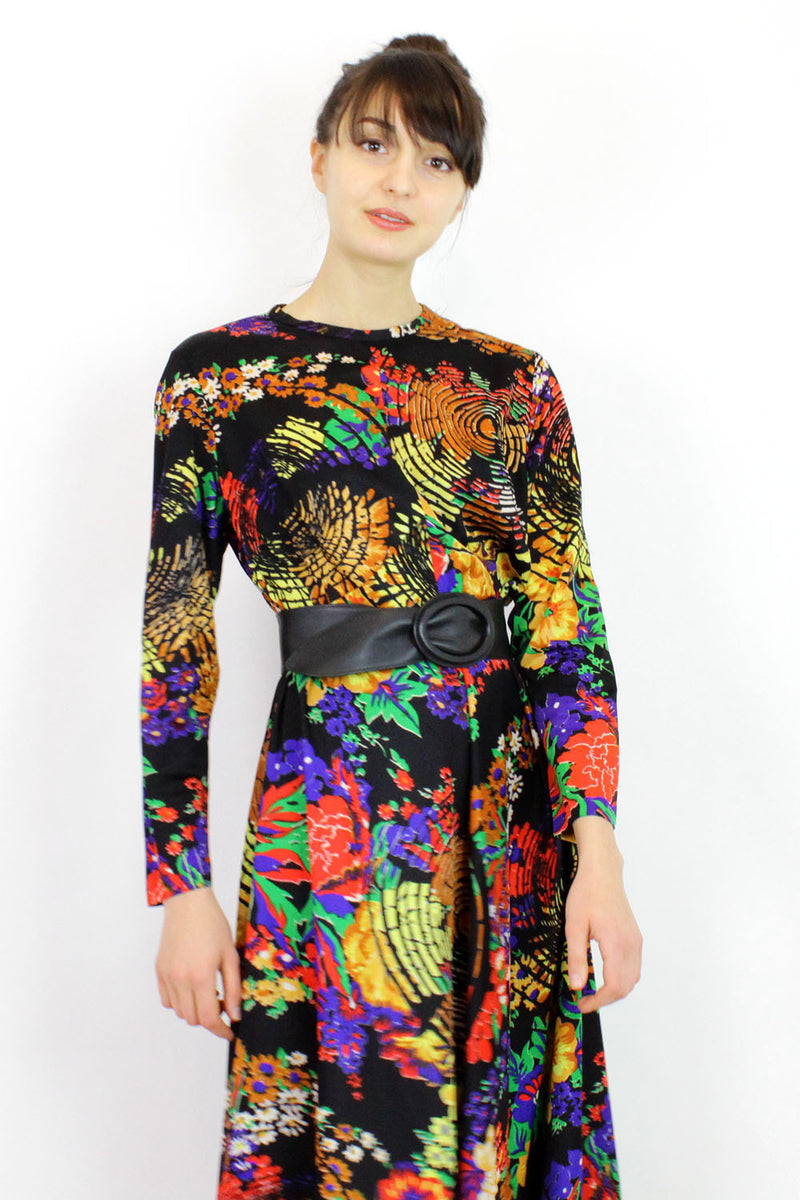 60s Psychedelic Maxi Dress M