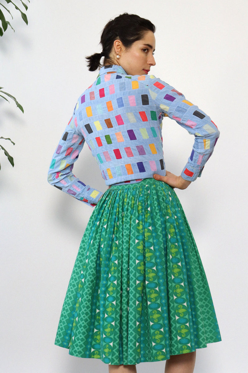 Midcentury Grass Green Print Skirt XS