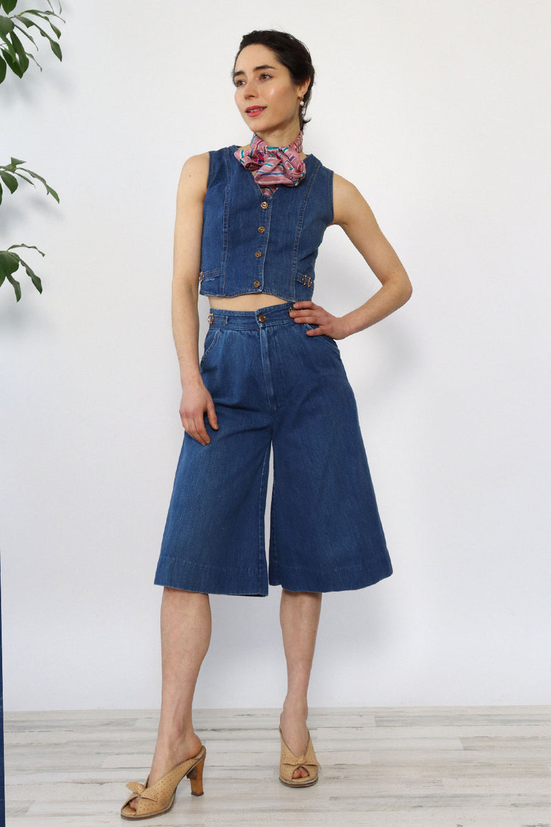 Dark Denim Culottes & Vest Set XS