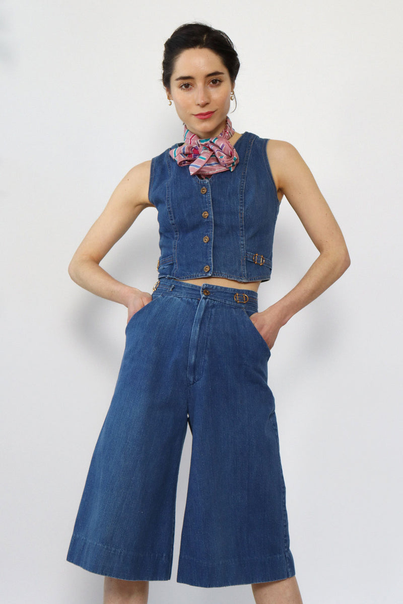 Dark Denim Culottes & Vest Set XS