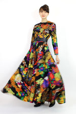 60s Psychedelic Maxi Dress M