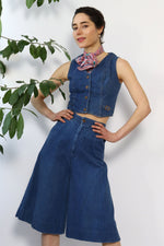 Dark Denim Culottes & Vest Set XS