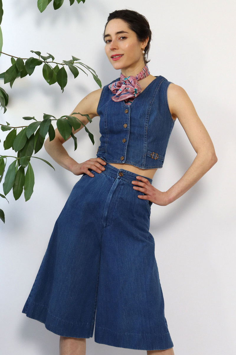Dark Denim Culottes & Vest Set XS