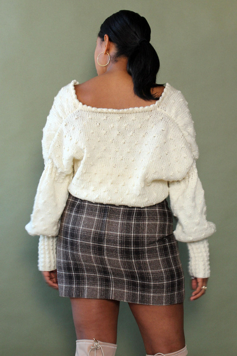 Popcorn Knit Lantern Sleeve Cardigan M/L