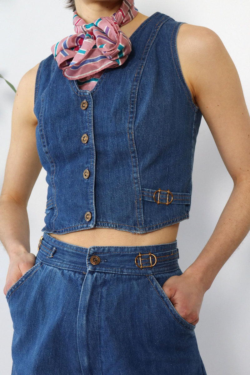 Dark Denim Culottes & Vest Set XS