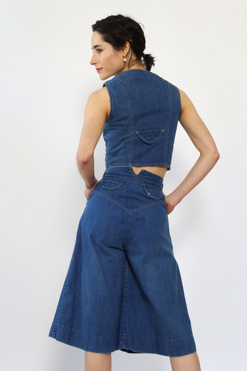 Dark Denim Culottes & Vest Set XS