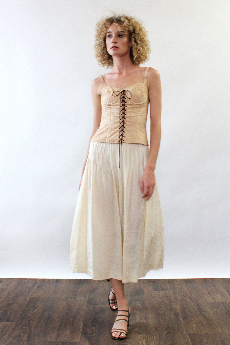 Ivory Jacquard Pleated Midi Skirt M