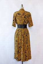 Golden Olive Abstract Flare Dress S/M