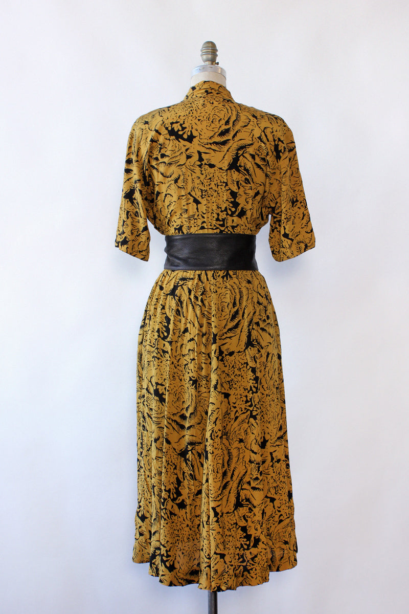 Golden Olive Abstract Flare Dress S/M