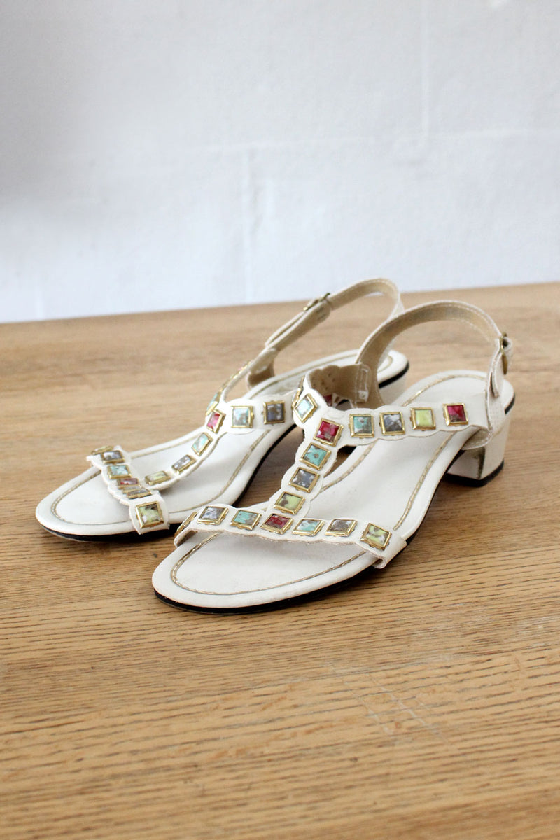 Bejeweled T-strap Sandals 6 1/2