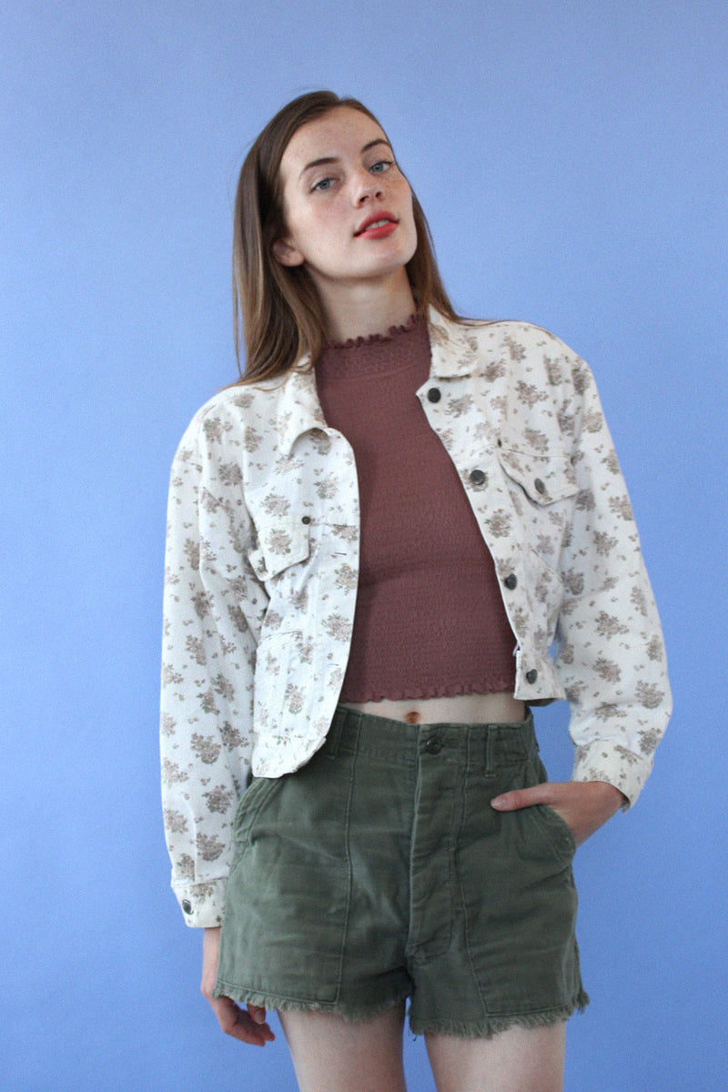 Ditsy Floral Cropped Denim Jacket S-L