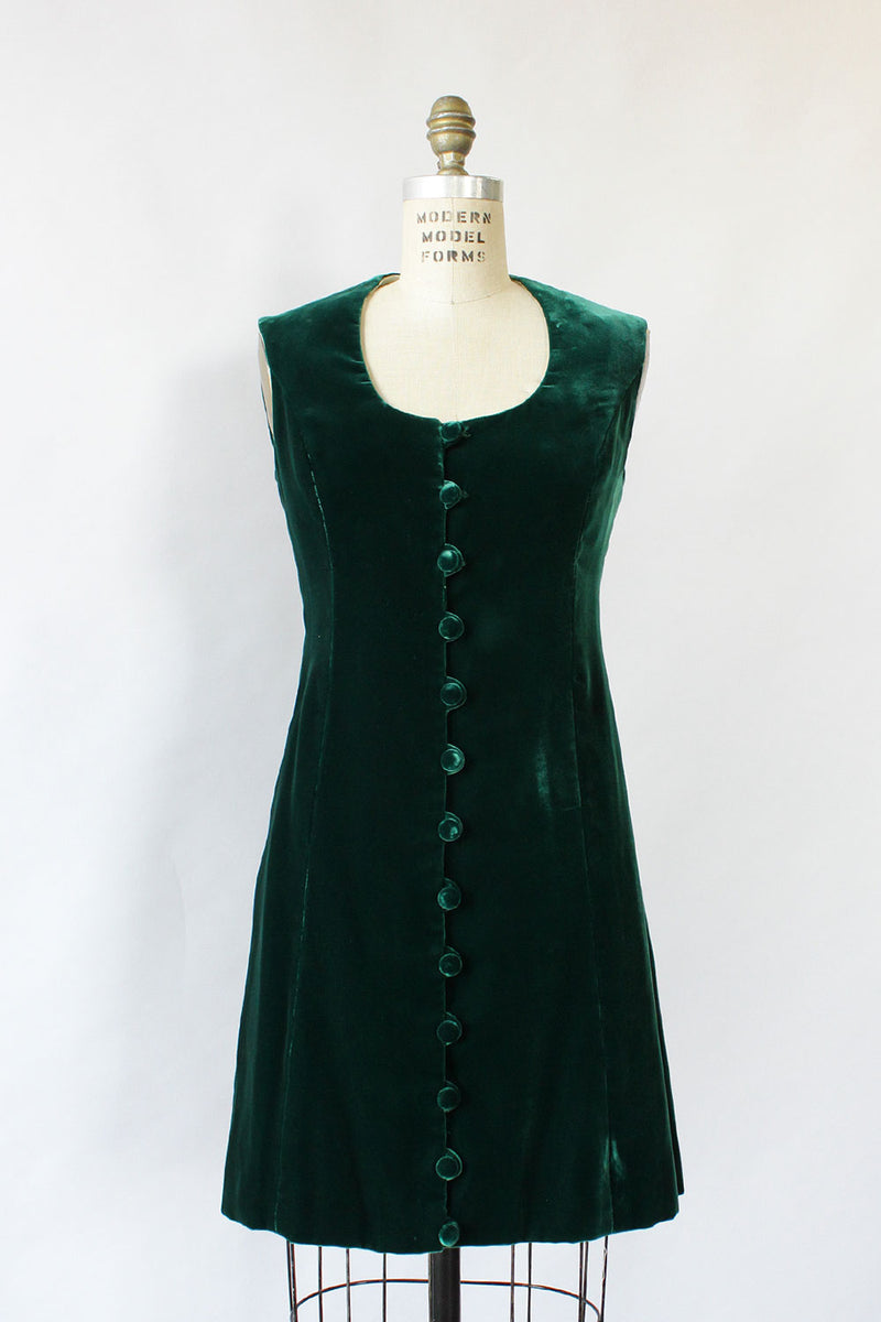 Forest Velvet Button Dress S