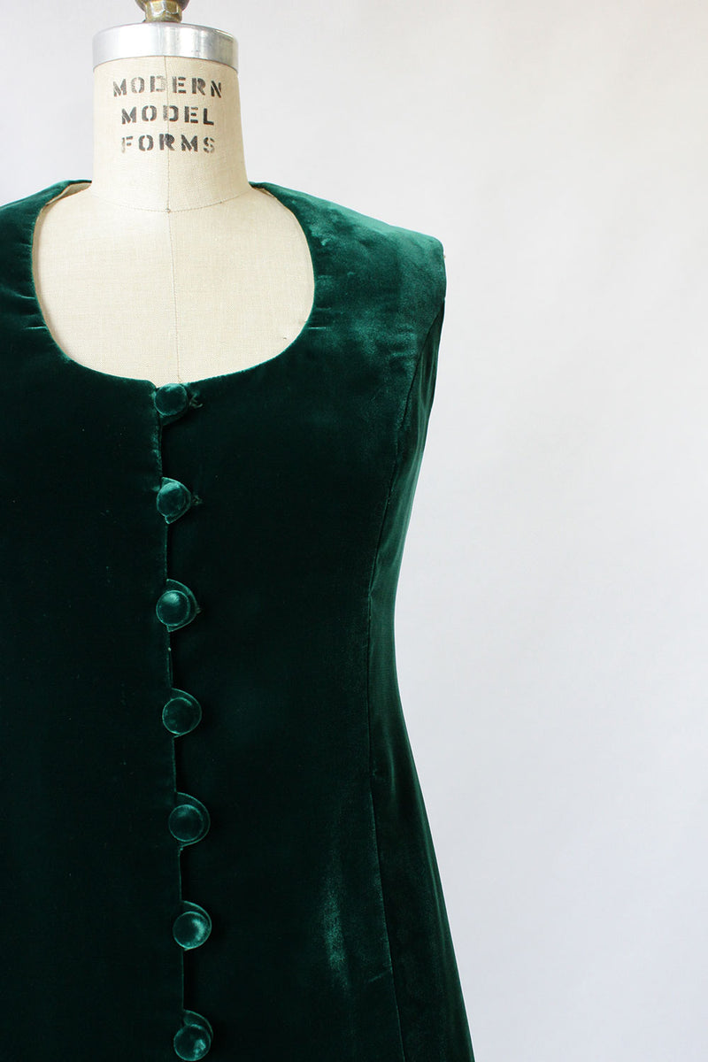 Forest Velvet Button Dress S