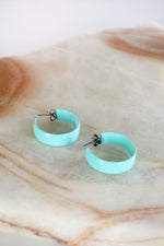 Aquamarine Enamel Hoop Earrings