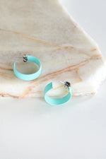 Aquamarine Enamel Hoop Earrings