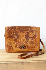 Elk Head Tooled Leather Satchel