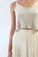 Ivory Jacquard Pleated Midi Skirt M