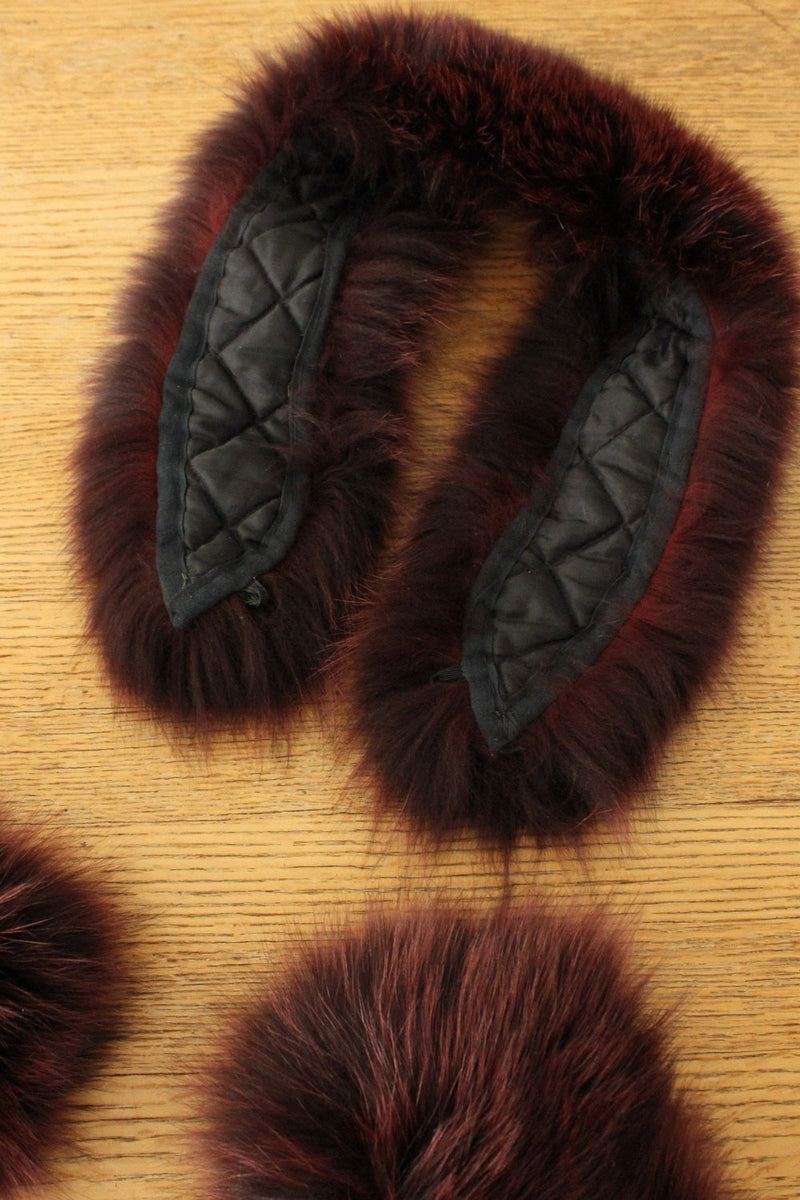 Plum Fox Fur Collar & Cuff Set