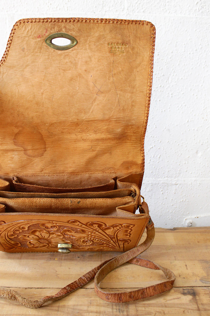 Elk Head Tooled Leather Satchel