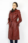 Brick Red 80s Leather Trench Coat