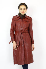 Brick Red 80s Leather Trench Coat