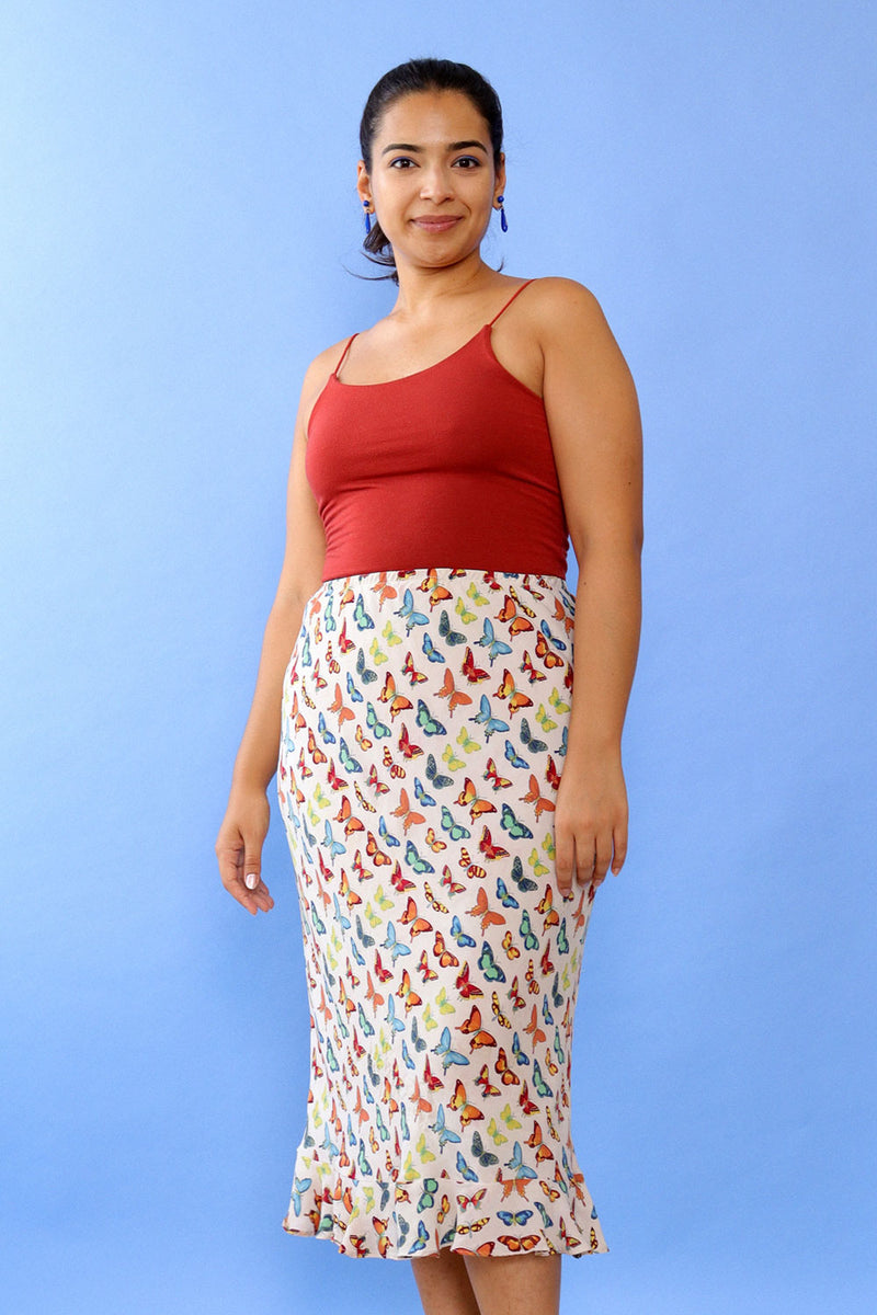 Silk Butterfly Bias Skirt M/L