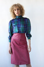 Jeweltone Plaid Satin Blouse S/M