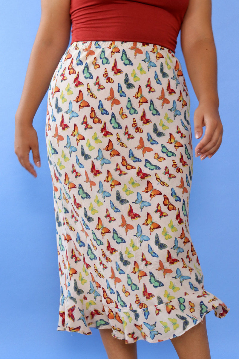 Silk Butterfly Bias Skirt M/L