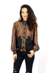 Scarf Print Silk Blouse M/L