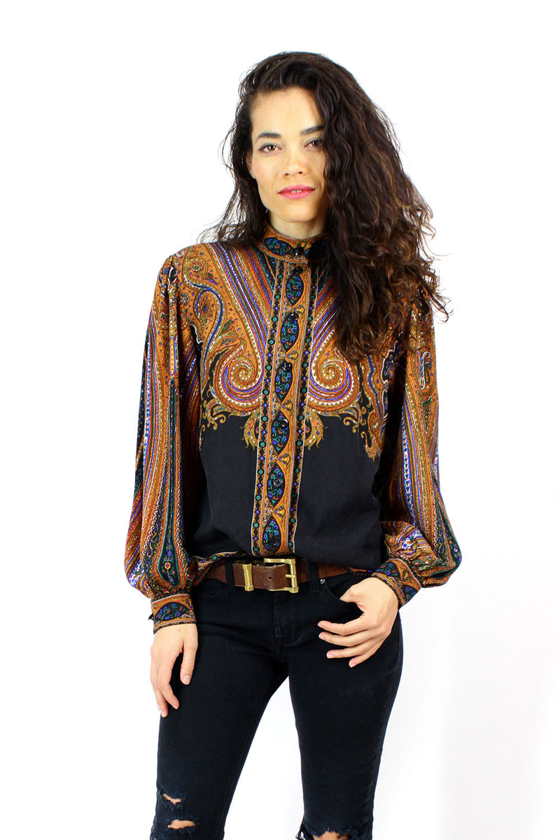 Scarf Print Silk Blouse M/L