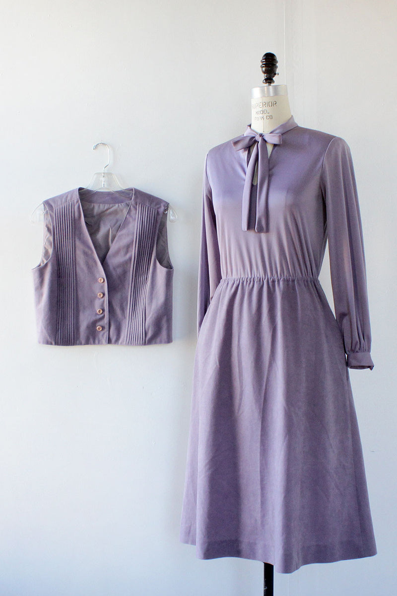 I Magnin Lilac Velveteen Dress Set M