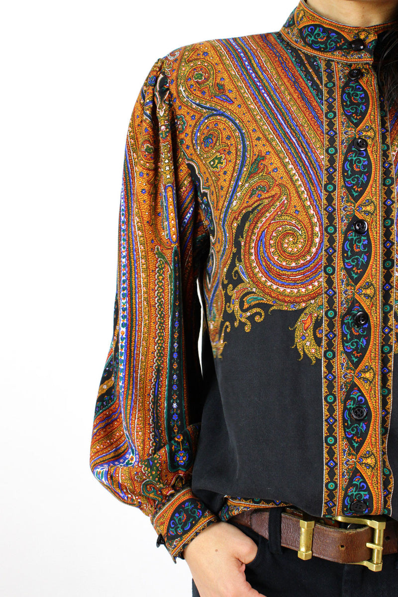 Scarf Print Silk Blouse M/L