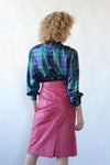 Jeweltone Plaid Satin Blouse S/M