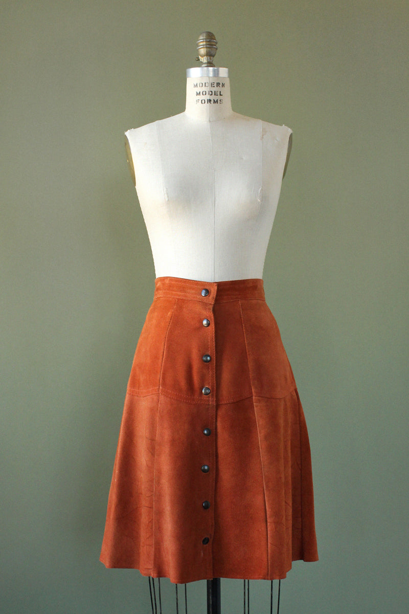 Burnt Apricot Suede Snap Skirt M
