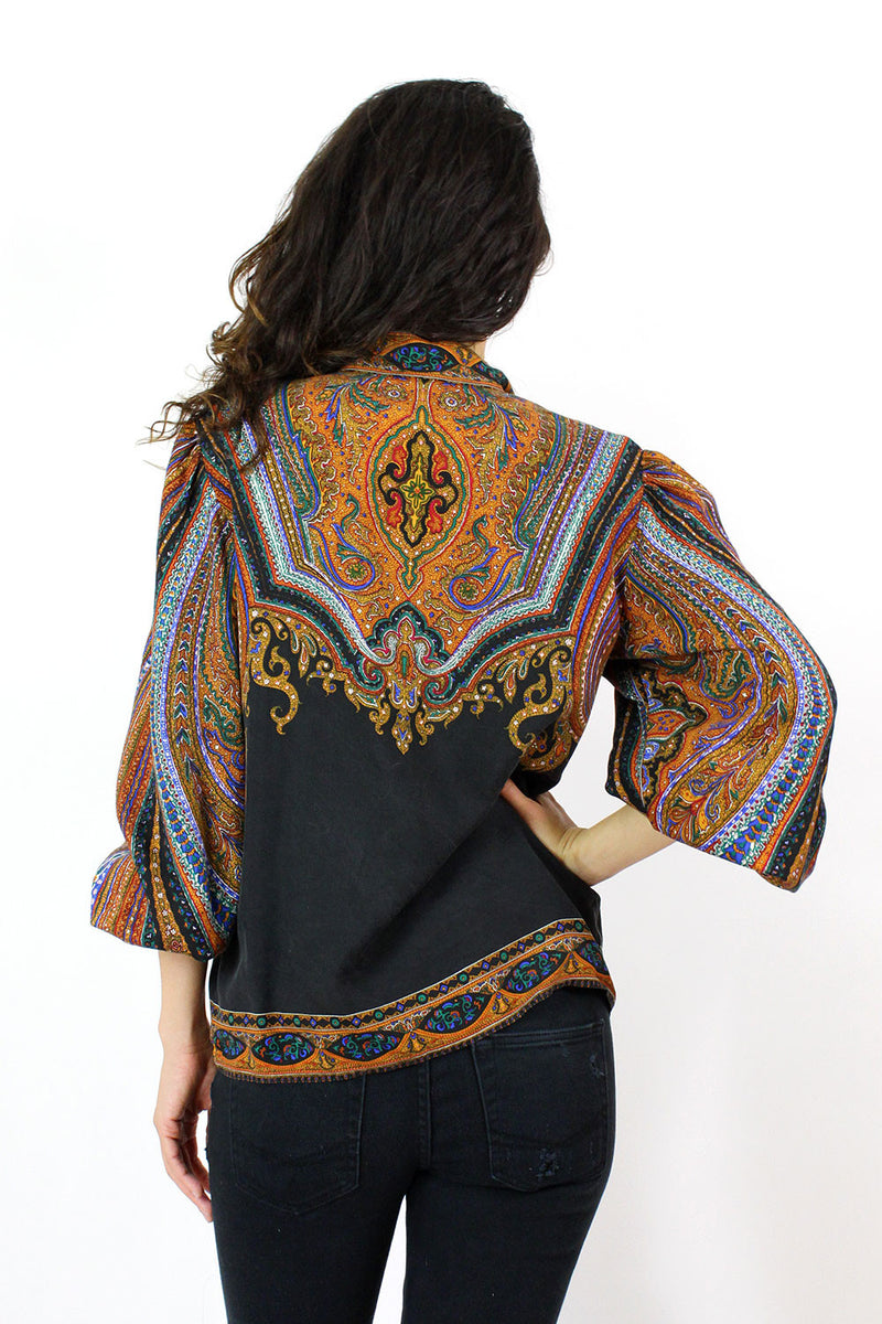 Scarf Print Silk Blouse S/M