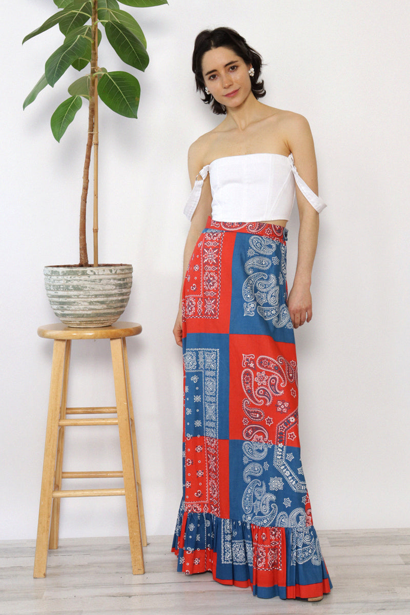 Bandana Block Maxi Ruffle Skirt XS