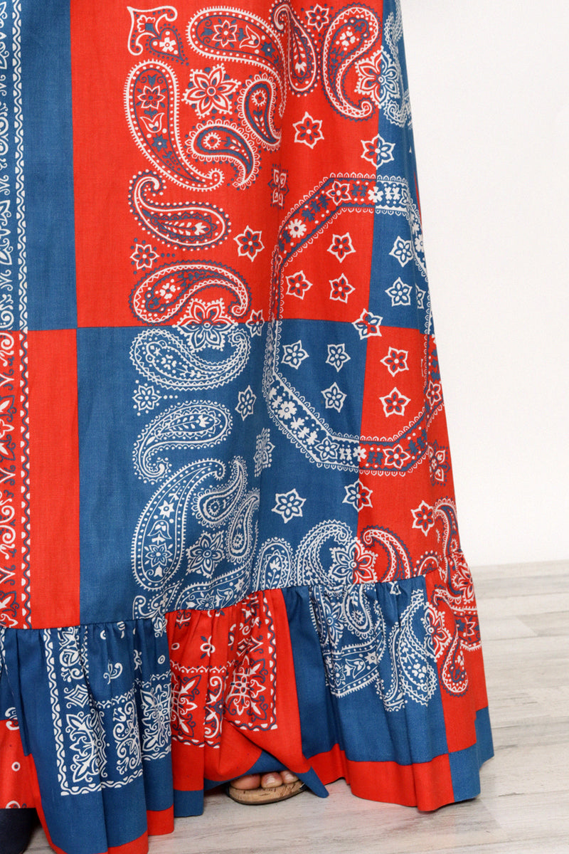 Bandana Block Maxi Ruffle Skirt XS