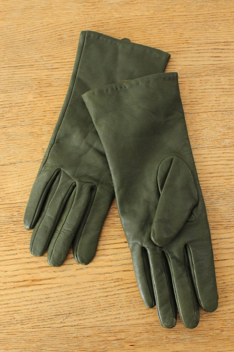 Cashmere Lined Green Leather Gloves