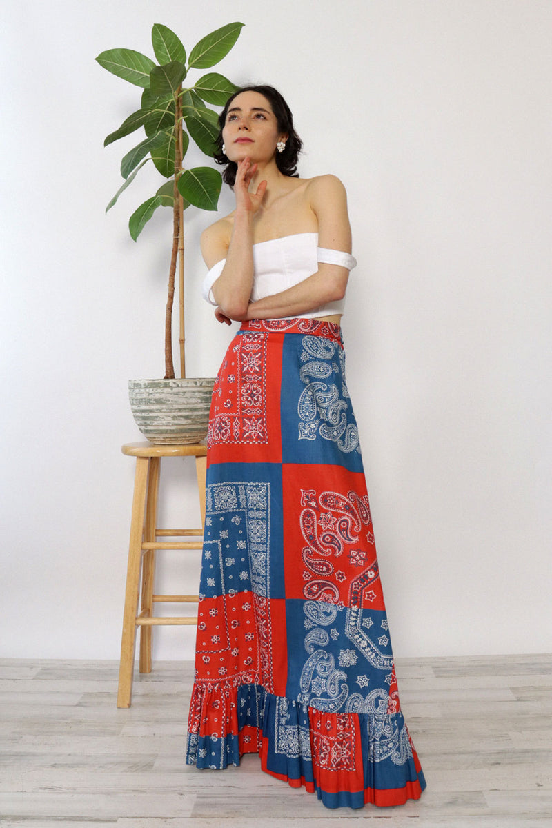 Bandana Block Maxi Ruffle Skirt XS