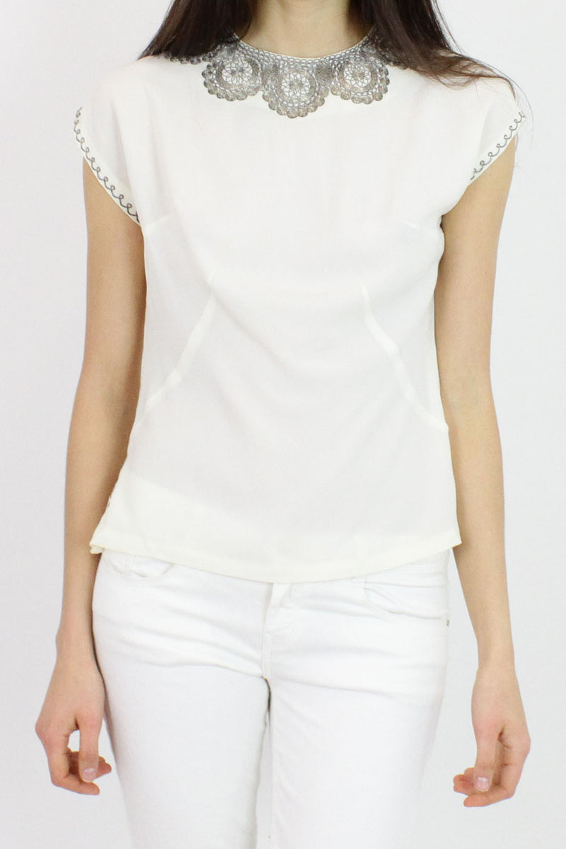 Metal Embroidered Shell Top S
