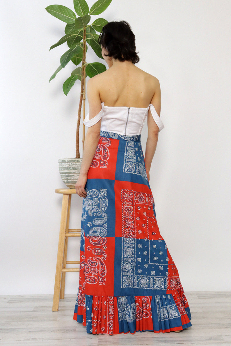 Bandana Block Maxi Ruffle Skirt XS