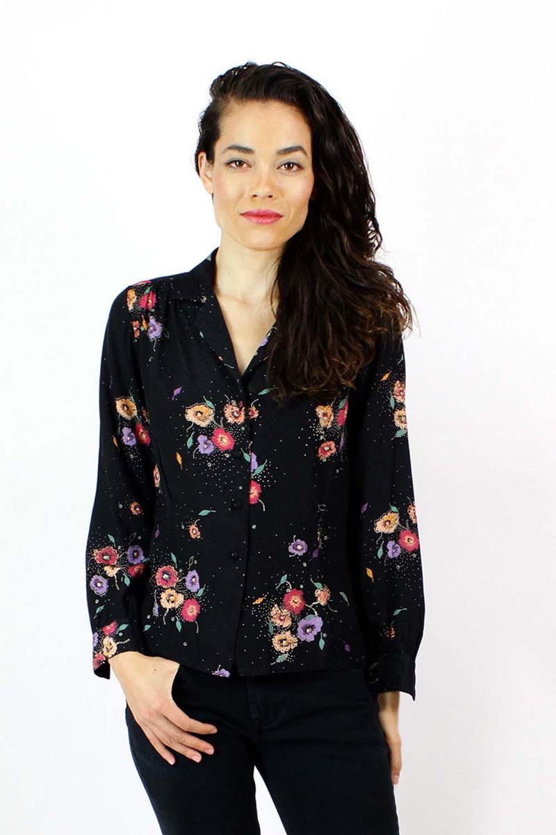 Textured Black Floral Top S