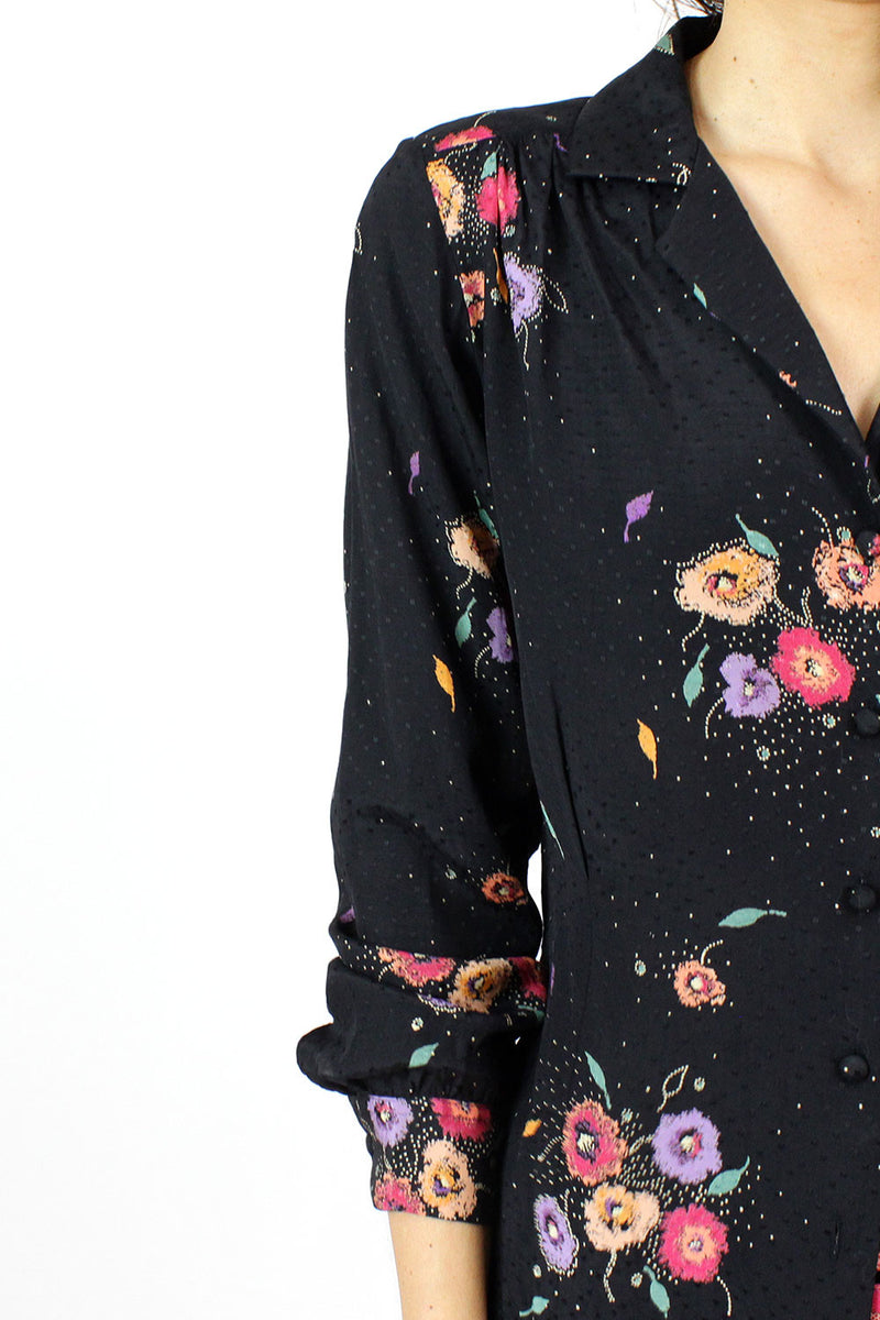 Textured Black Floral Top S