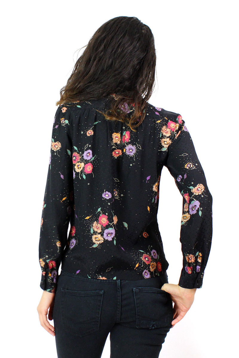 Textured Black Floral Top S