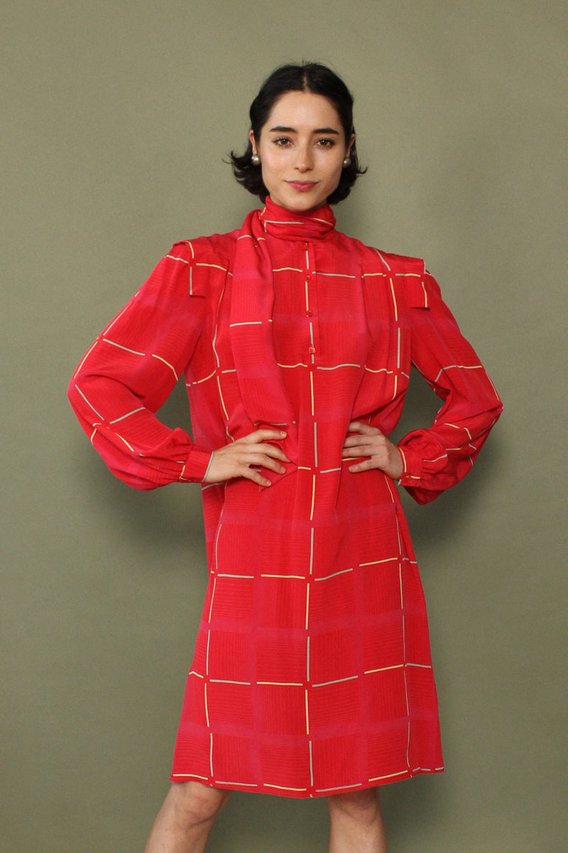 Crimson Silk Scarf Dress S/M