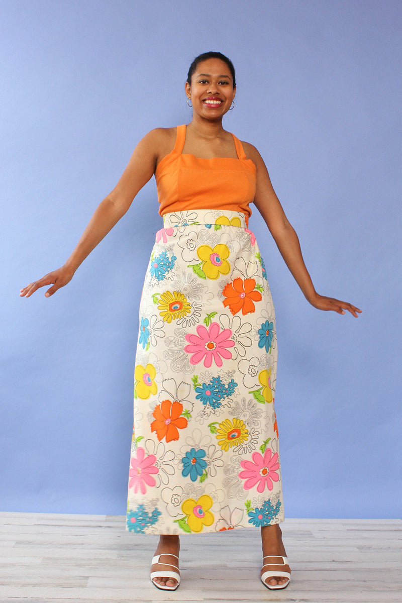 Graphic Flower Power Maxi Skirt M/L