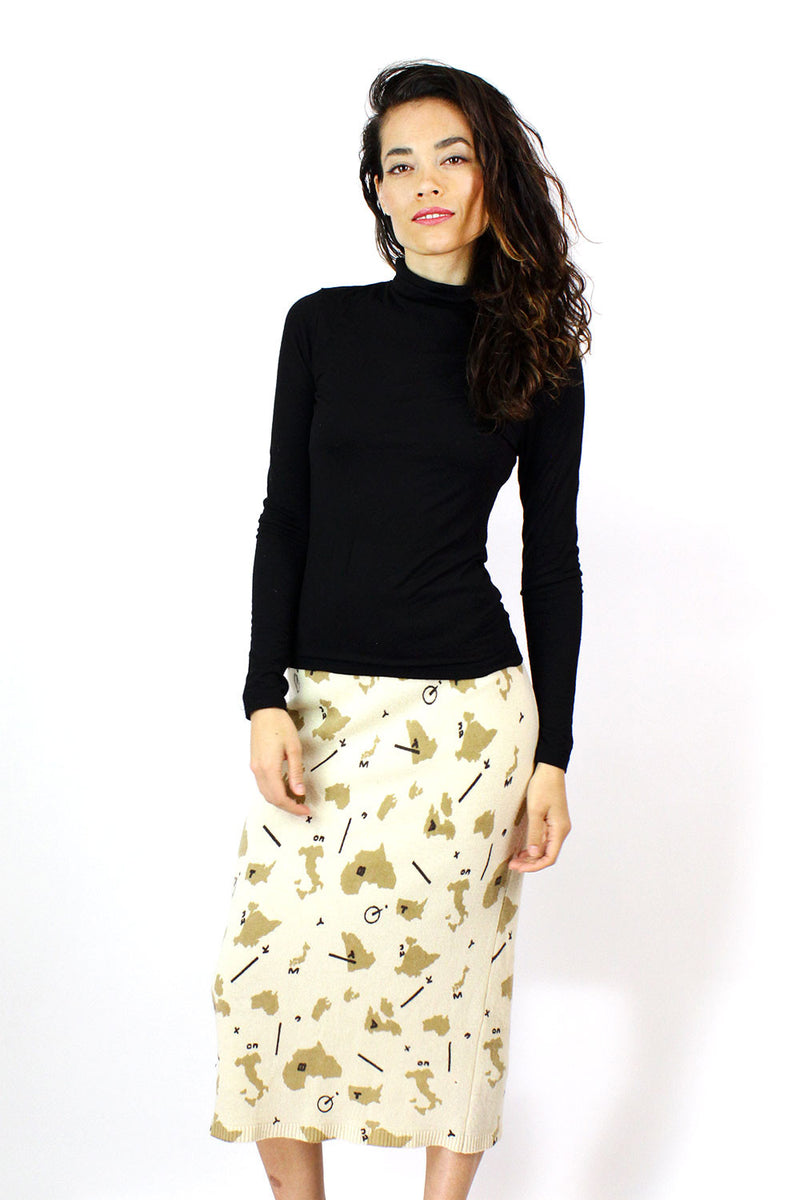 ~ Marked Down ~ Minimal Map Print Knit Skirt M